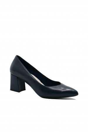 Pantofi Anna Viotti bleumarin din piele naturală, cu toc bloc și vârf ascuțit GOR24170BLUE