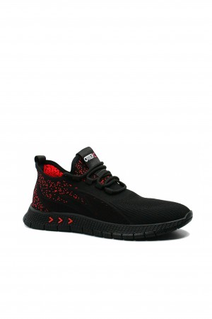 Sneakers Otter din material textil, negri cu detalii roșii OTR27090
