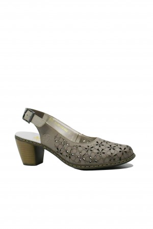 Pantofi decupați Rieker din piele naturală bej cu model floral RIK40981-64