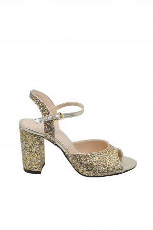 Sandale elegante glitter auriu cu toc bloc SAV1061/20