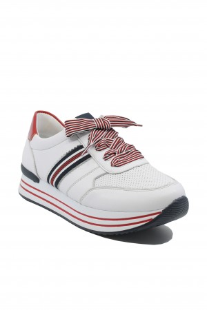 Pantofi sport damă alb cu roșu din piele naturală REMD1305-80
