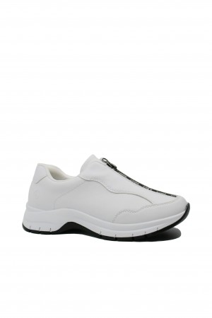 Pantofi sport Remonte din piele naturală, albi, cu fermoar în față REMDOG03-80
