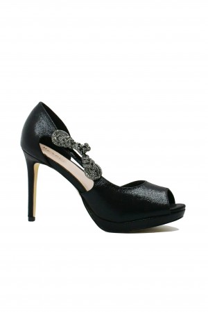 Pantofi decupați peep-toe Menbur, negru sidefat cu toc stiletto MEN23822