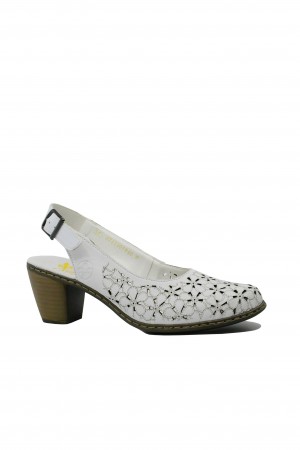 Pantofi decupați Rieker din piele naturală albi cu model floral RIK40981-80