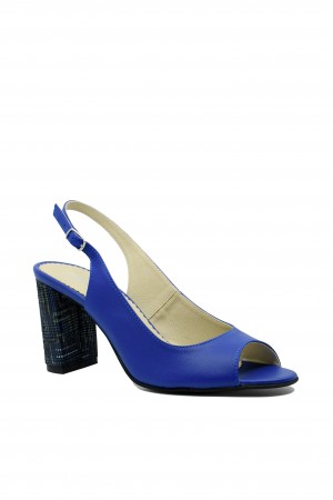 Sandale elegante cu toc bloc, albastru intens, din piele naturală FICS-13