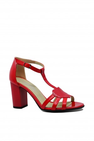 Sandale elegante cu toc bloc, roșii din lac FICS-178